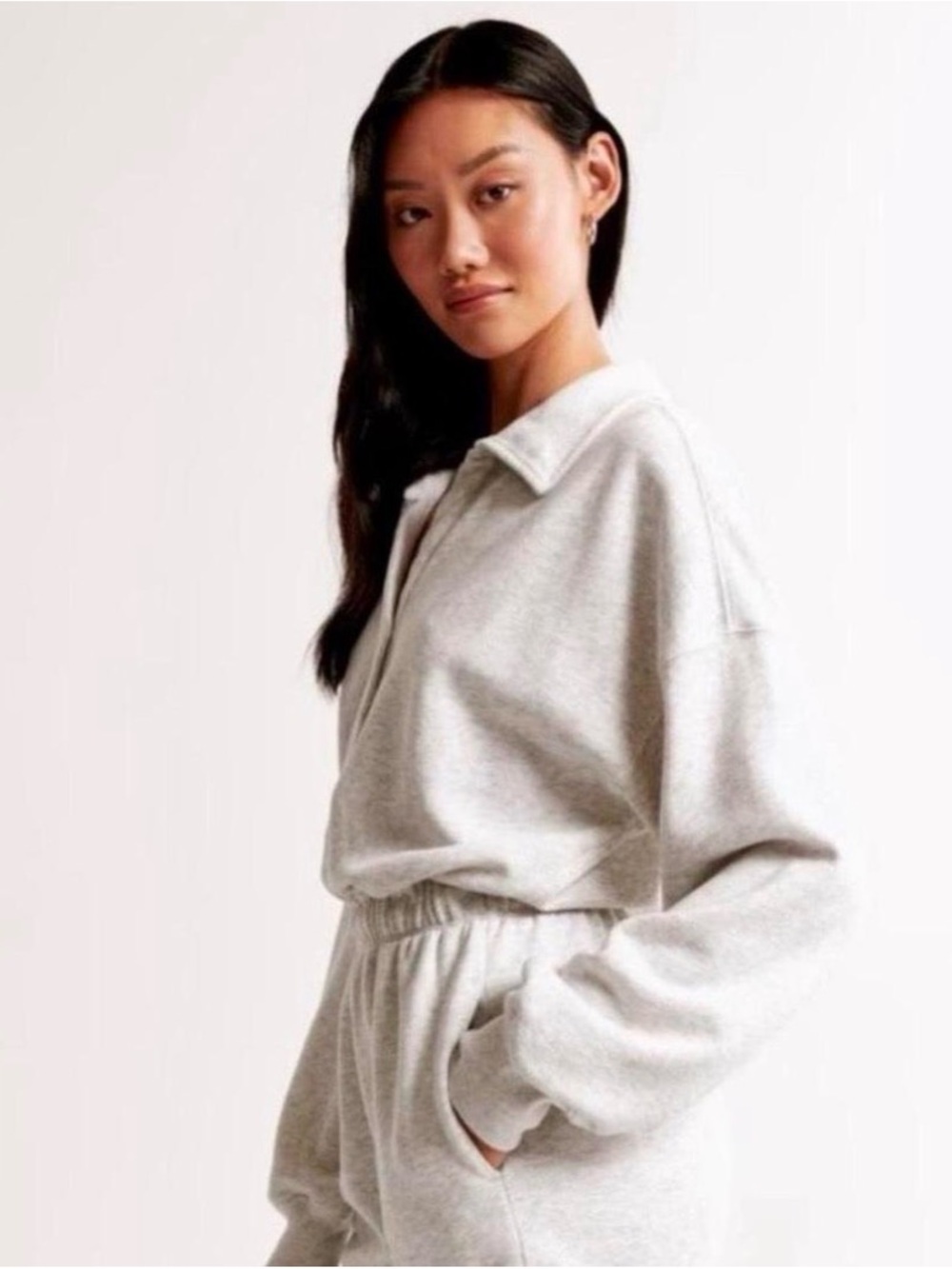 NWT Abercrombie & Fitch Oatmeal Half Zip Wide Leg Jumpsuit